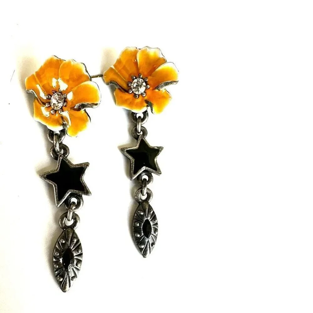 Yellow flower drop earrings